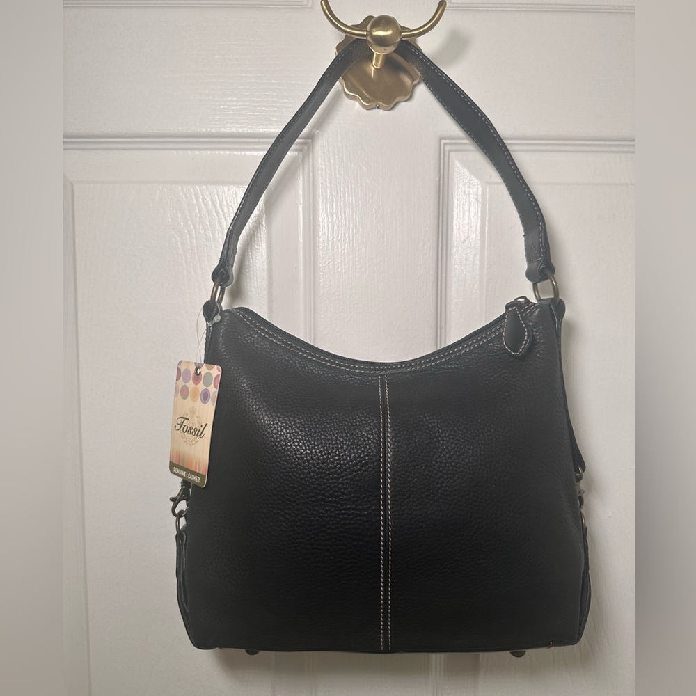 Fossil Black Montclair Hobo Leather Bag